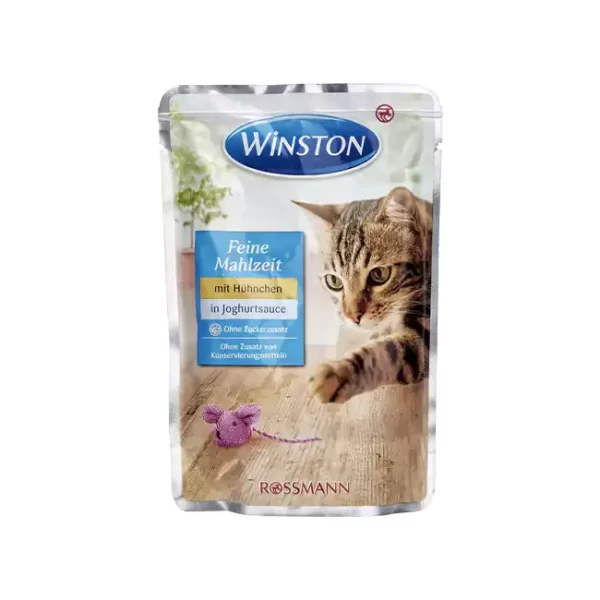 پوچ گربه با طعم مرغ در سس ماست 100 گرم Winston